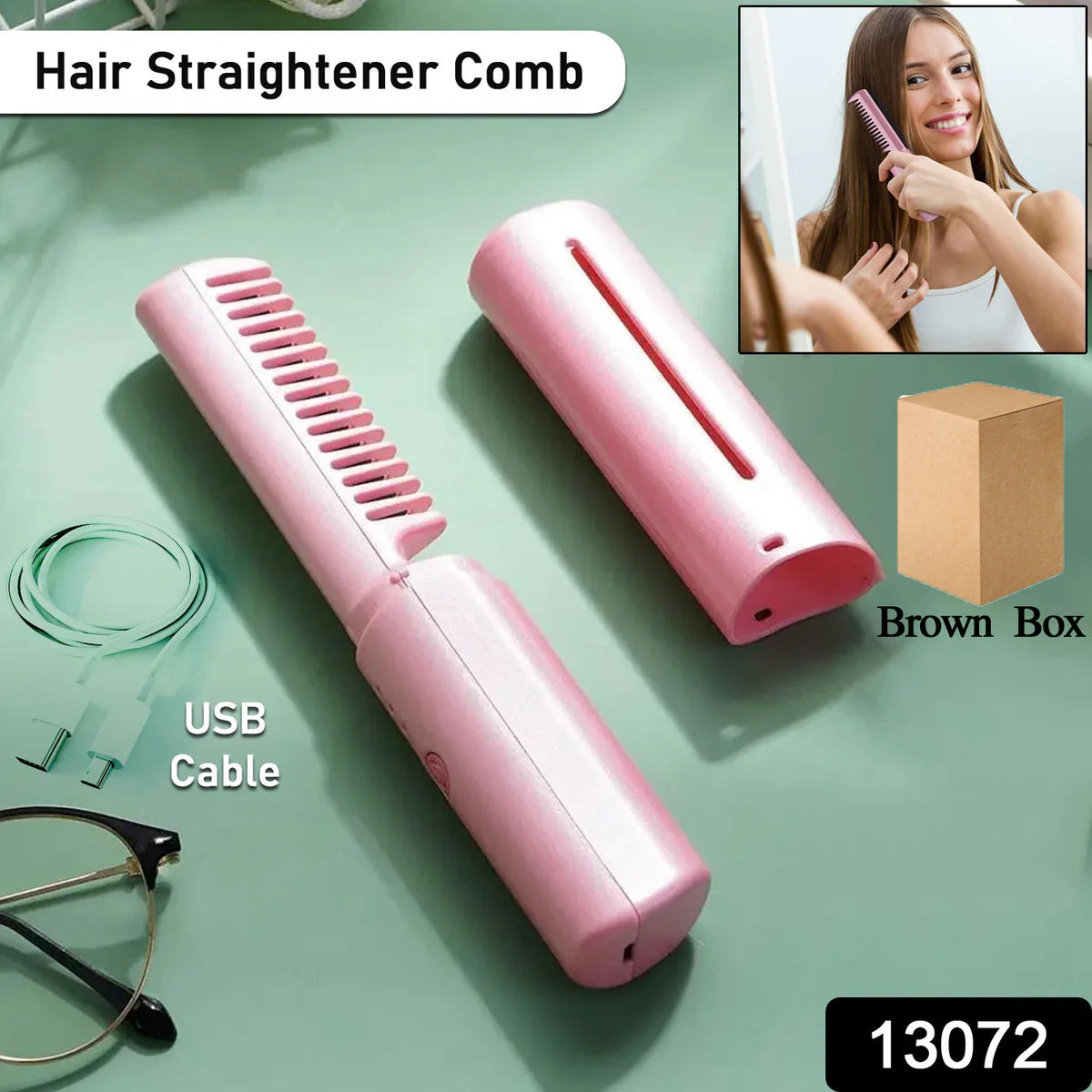 Rechargeable Mini Hair Straightener Travel Portable Usb Charging Cordless Hair Straightener Bursh Three Temperature Adjustments Flat Iron Comb (1 Pc)
