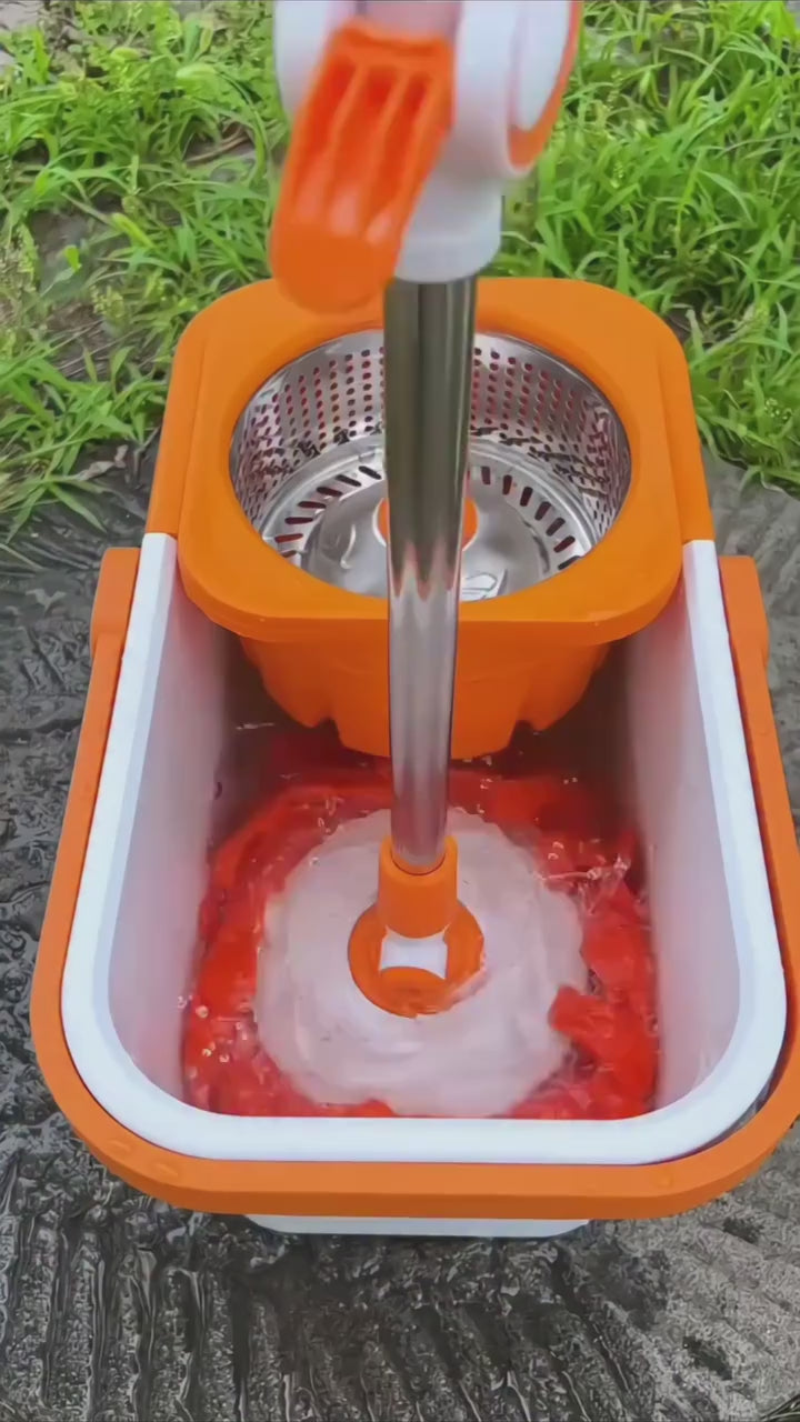 Plastic Spinner Bucket Mop 360 Degree Self Spin Wringing with 2 Absorbers for Home and Office Floor Cleaning Mops Set